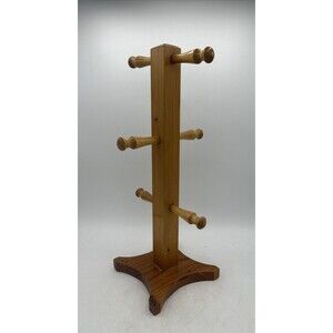 Vintage Wooden Tree Mug Holder Wood 6 Pegs 15”